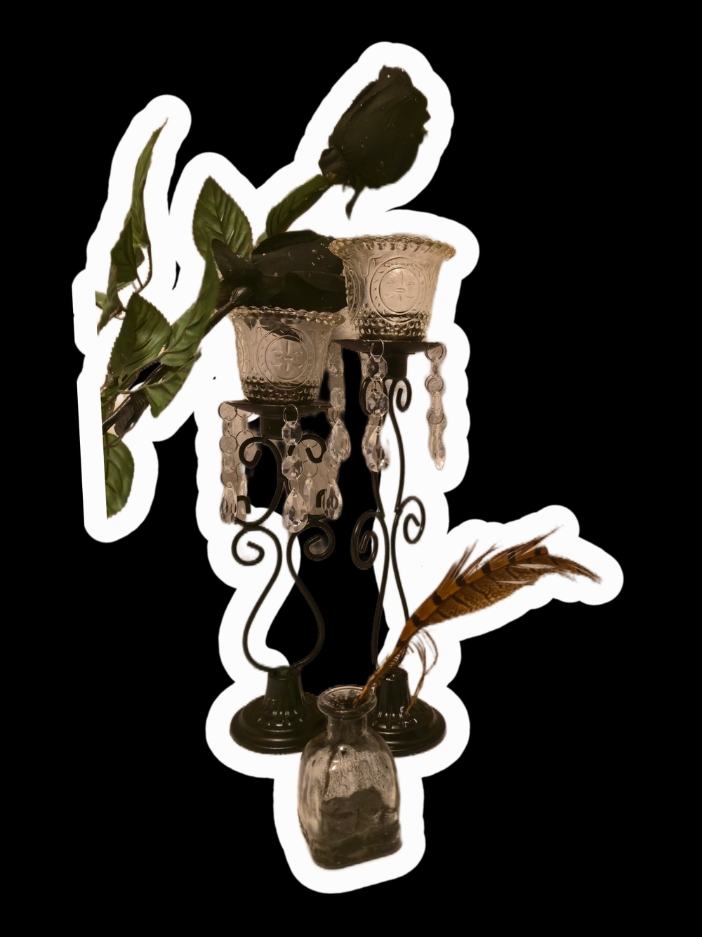 Dark Academia Whimsigoth Bundle- Candle Holders, Faux-Florals, Ink Glass